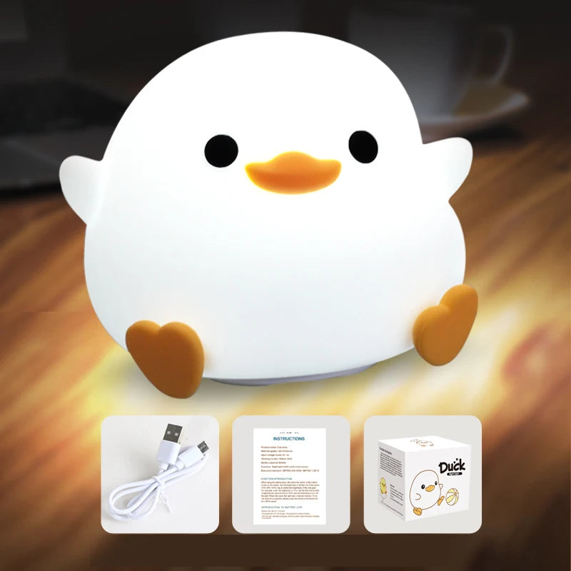LED Night Light Cute Duck Cartoon Animal Silicone Lamp - Touch Sensor - USB Rechargeable