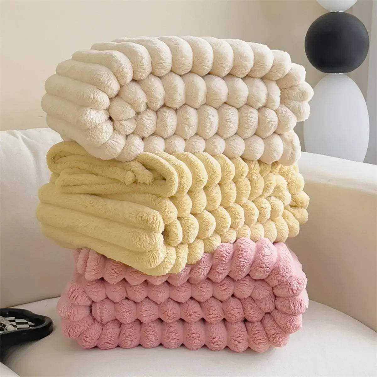 Solid Color Thickened Wide Striped Blanket