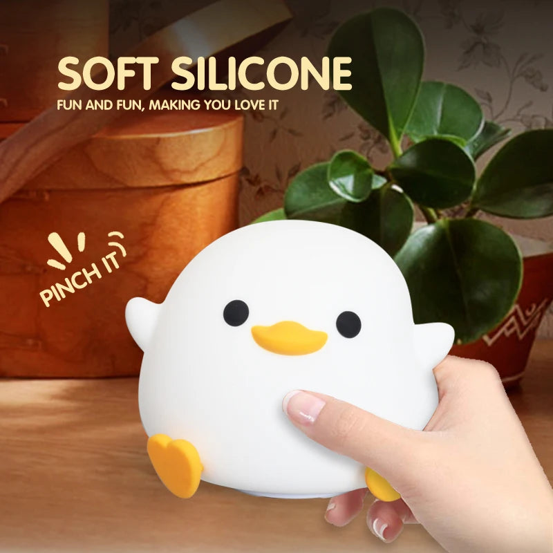 LED Night Light Cute Duck Cartoon Animal Silicone Lamp - Touch Sensor - USB Rechargeable