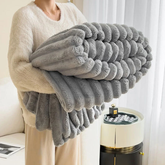 Solid Color Thickened Wide Striped Blanket