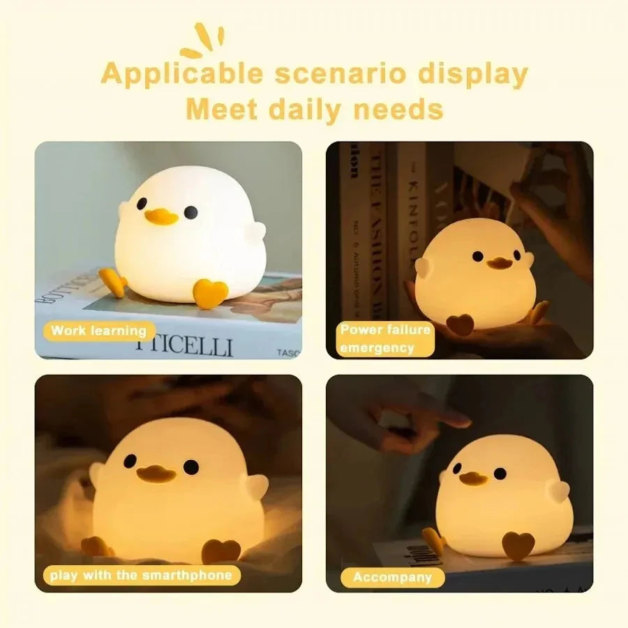 LED Night Light Cute Duck Cartoon Animal Silicone Lamp - Touch Sensor - USB Rechargeable