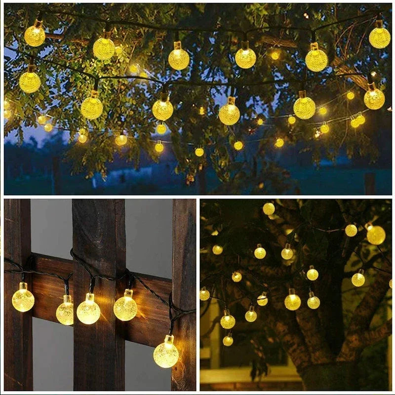 Solar Crystal Globe LED String Lights - 60 LED 8 Lighting Modes