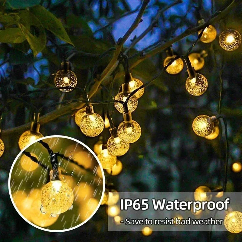 Solar Crystal Globe LED String Lights - 60 LED 8 Lighting Modes
