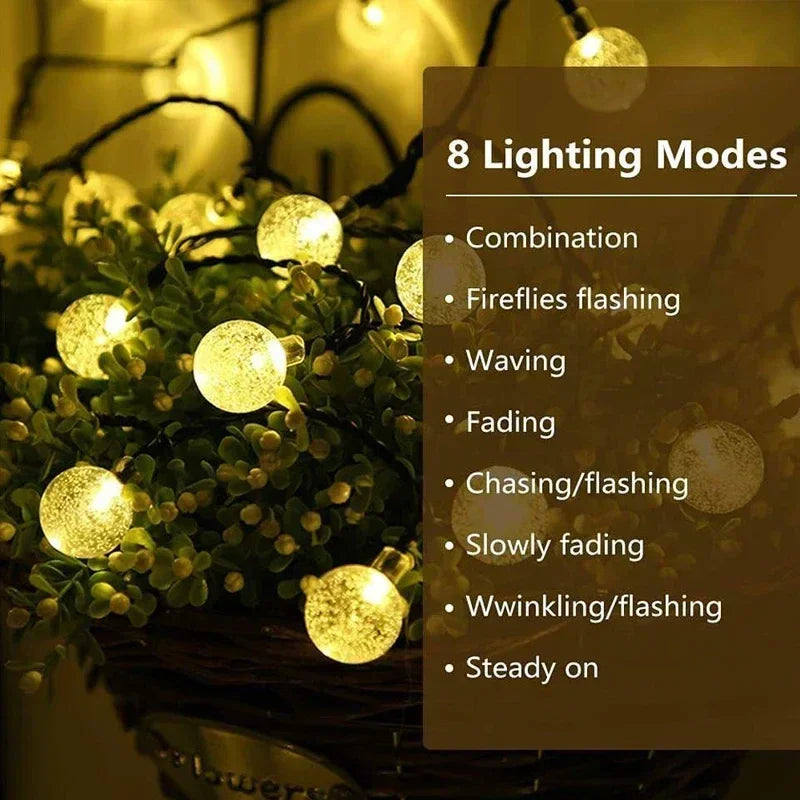 Solar Crystal Globe LED String Lights - 60 LED 8 Lighting Modes